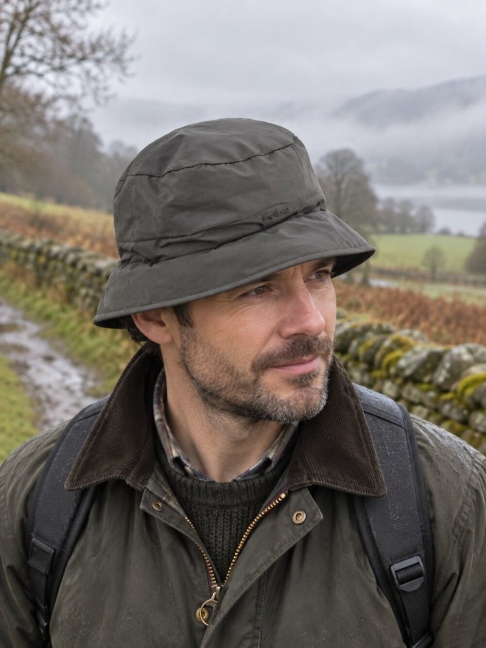 Barbour Vintage Gray Quilted Fleece Lined Showerproof Bucket Hat Unisex L/XL